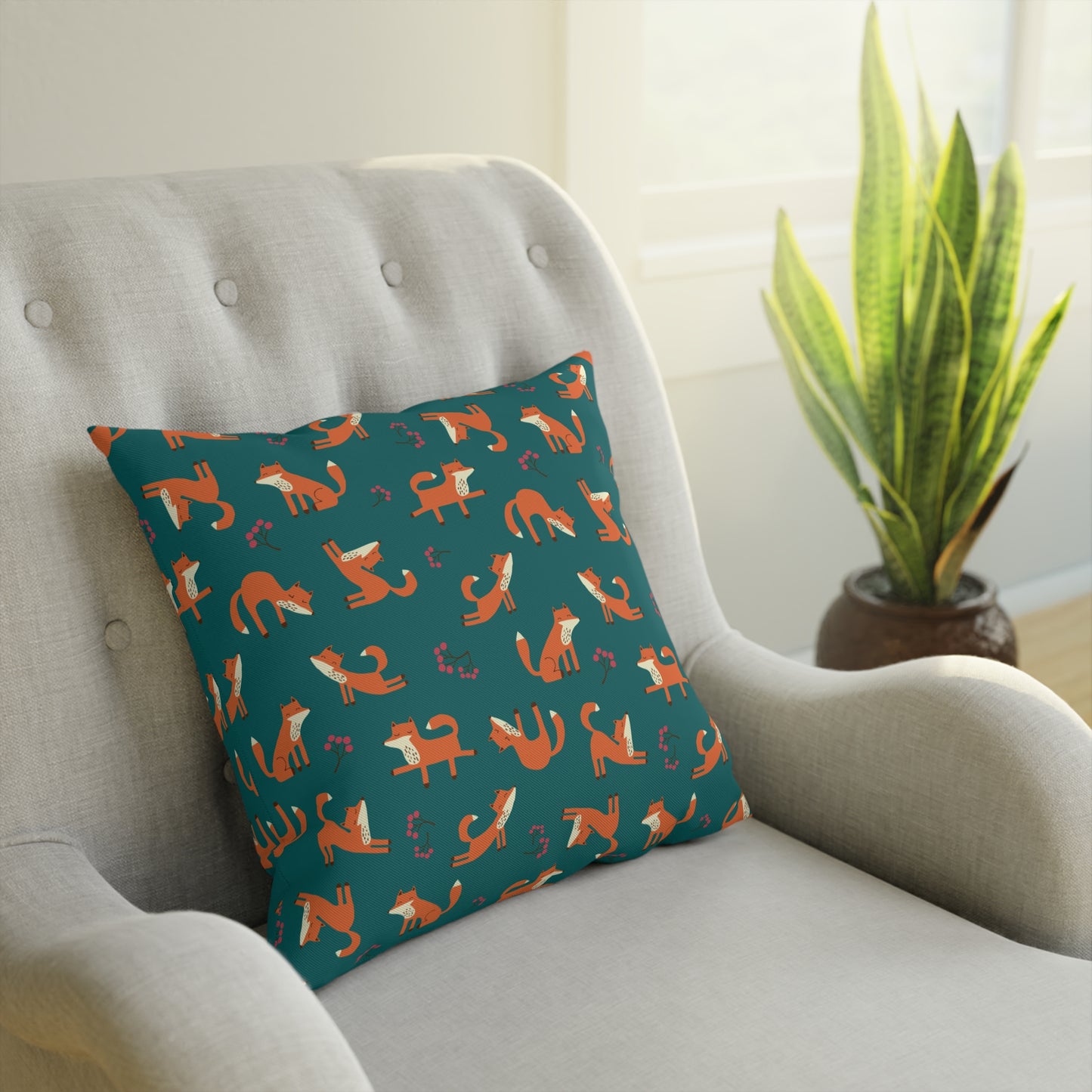 Playful Fox Forest Green – Cushion