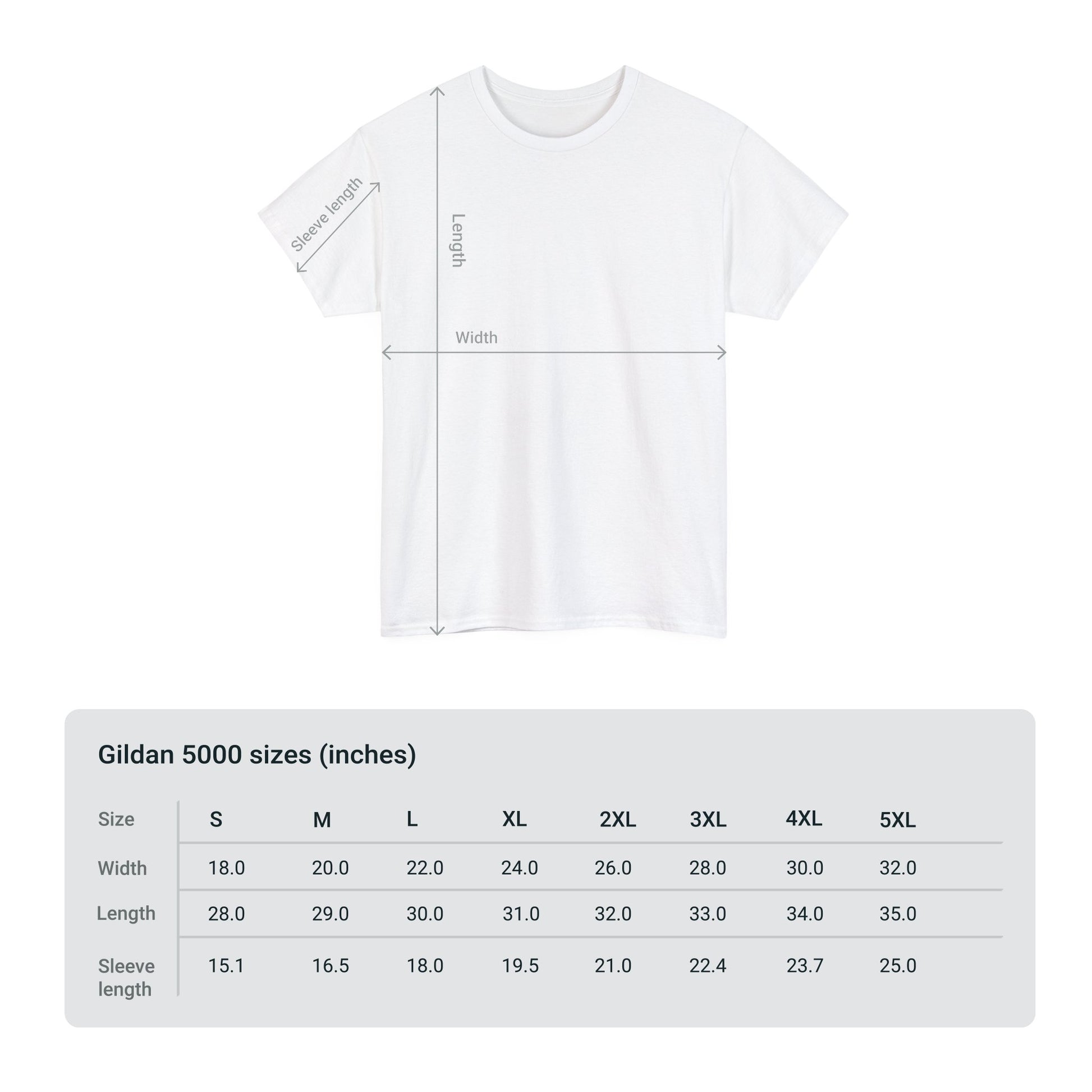 Unisex Heavy Cotton Tee - size chart