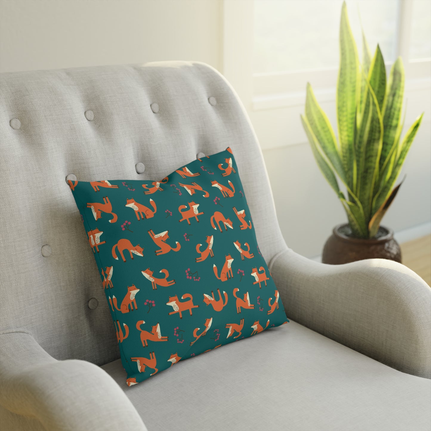 Playful Fox Forest Green – Cushion